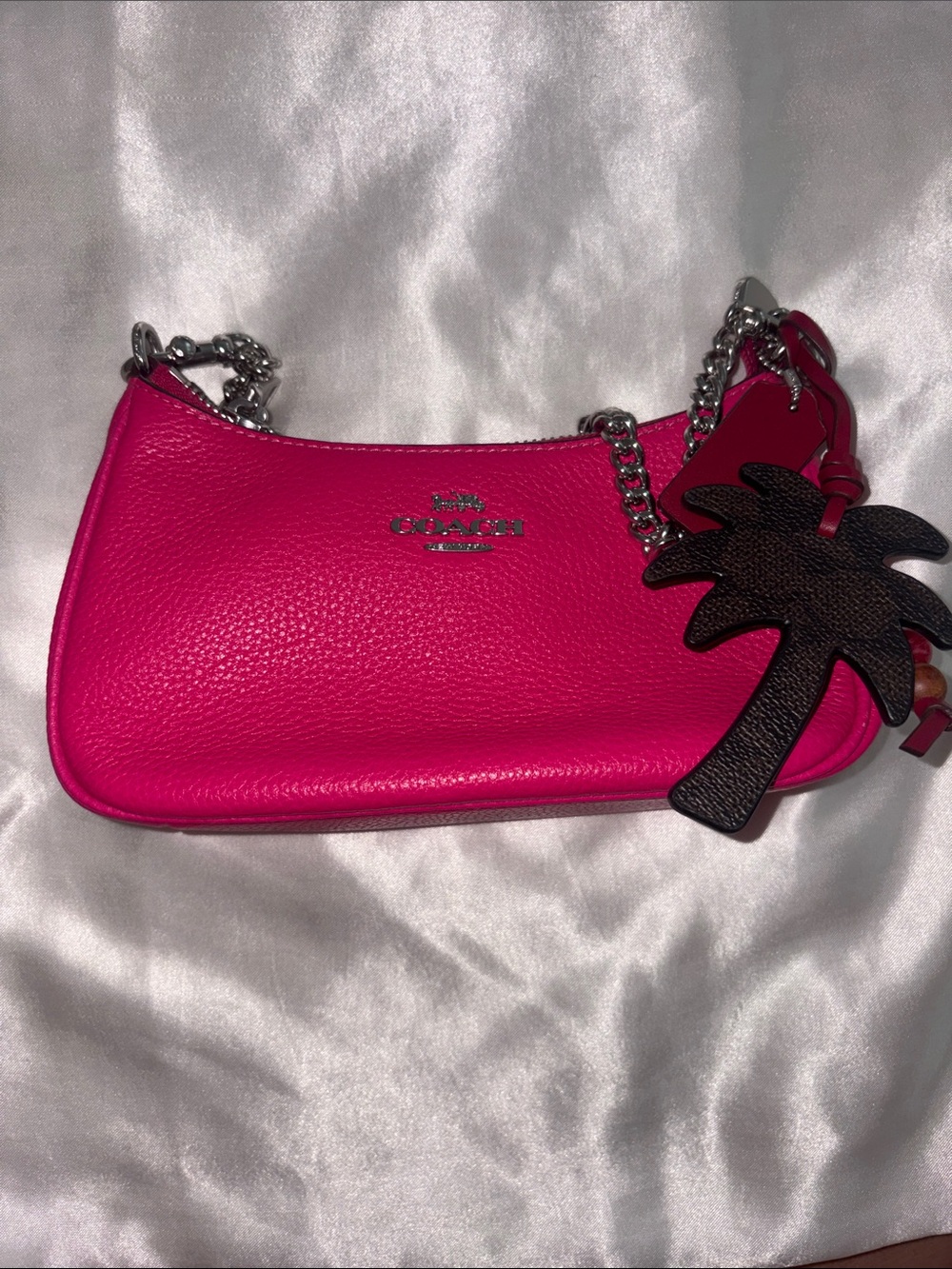 Coach Hot Pink Pebbled Leather Mini Teri Shoulder Bag with Palm Charm